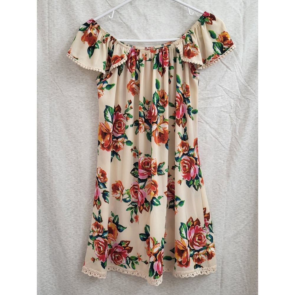 Chelsea & Violet Women's Cream Floral Off The Shoulder Mini Dress Size XS